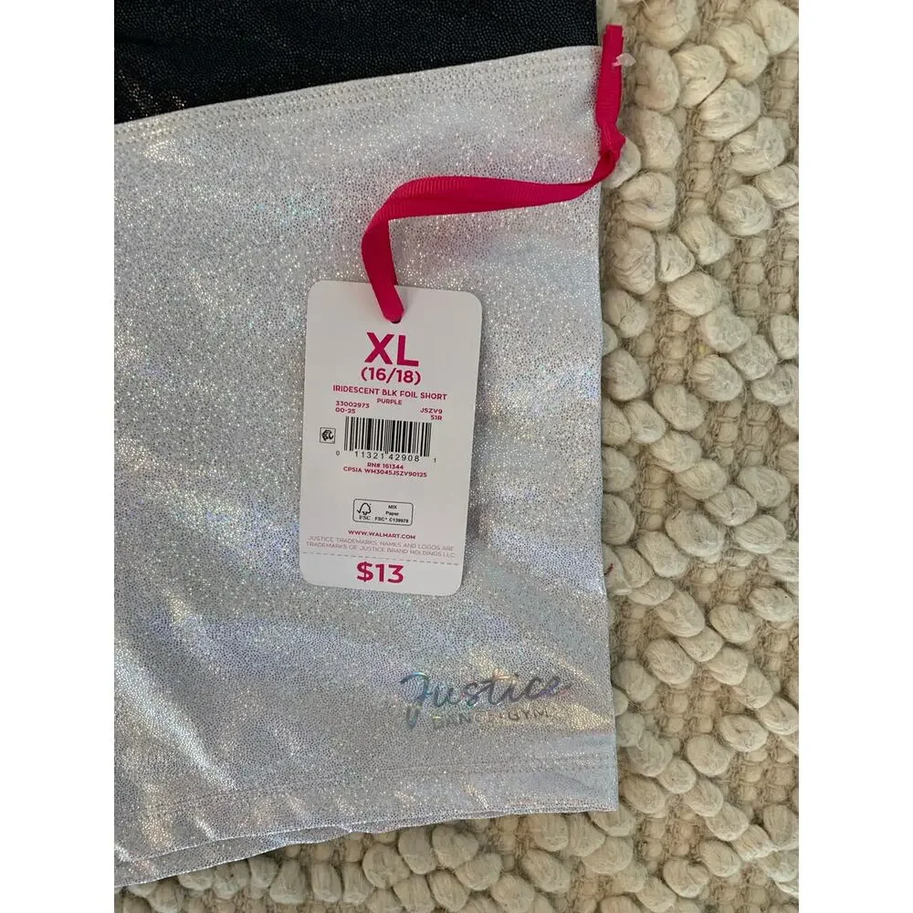 Justice Sparkly Purple Silver Dance Activewear Bike Shorts Size XL NWT